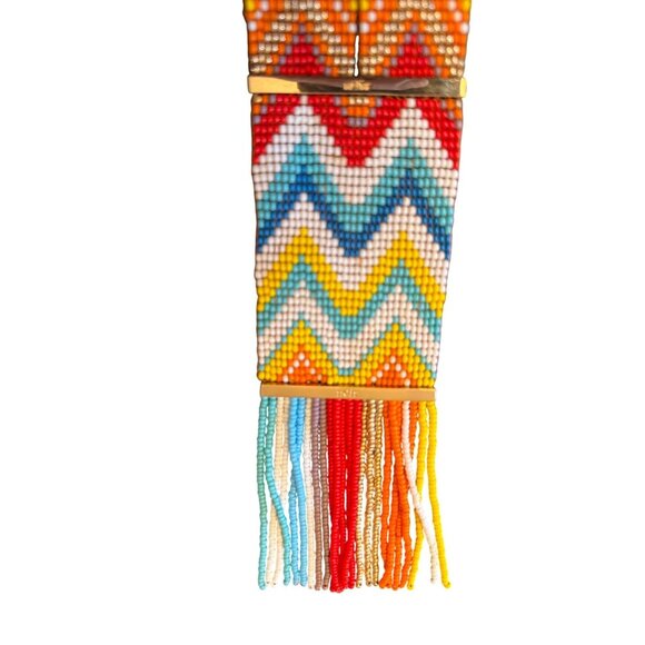 Nori Rainbow Seed Beaded Chevron Pattern Necklace Native Indian Southwestern - Picture 3 of 4